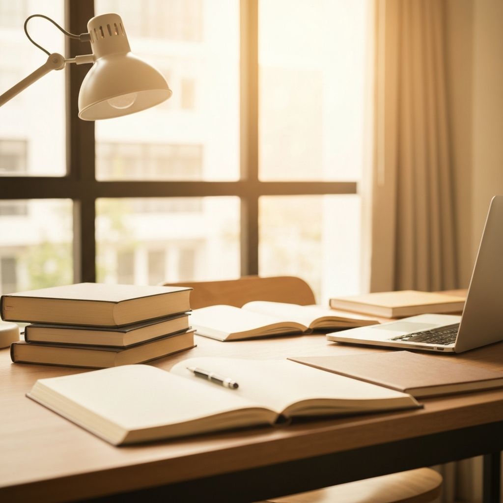 시험 공부 중인 학생의 책상